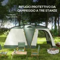 Outsunny Tenda da Campeggio 4 Posti Impermeabile con Zona Notte e Zona Giorno, in Poliestere, 460x300x200 cm, Verde(m-3)