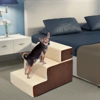 PawHut Hondentrap 3 treden kattentrap huisdierentrap huisdier pluche beige(m-2)