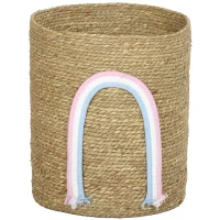 HOMCOM 24,7L opbergmand met regenboogdecoratie, grote gevlochten mand voor badkamer, slaapkamer, Natur(m-10)