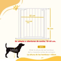 PawHut Barrera de Seguridad para Niños y Perros Ancho 76-81 cm Bloqueo Doble y Cierre Automático Apertura Dos Sentidos Blanco(m-3)