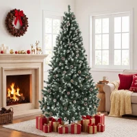 HOMCOM Weihnachtsbaum 210 cm mit 998 schneebedeckten Zweigen und Zapfen, mit automatischer Öffnung und klappbarem Ständer, Grün(m-2)