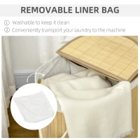 HOMCOM Bamboo Laundry Basket with Lid, 100 Litres Laundry Hamper with 2 Sections, Removable Washable Lining, Washing Baskets, 62.5 x 37 x 60.5cm, Natural(m-5)