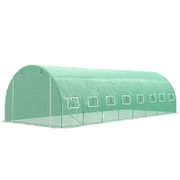 Outsunny Serre de jardin tunnel 24m² 8L x 3l x 2H m - 16 fenêtres, Porte zippée enroulable acier galvanisé, bâche PE, Vert(m-12)