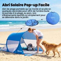Outsunny Abri de plage tente de plage pliable pop-up automatique instantané protection UV fenêtre arrière grand tapis de sol bleu ciel(m-5)