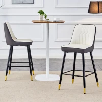Lot de 2 tabourets de bar hauteur, design moderne et confortable, dossier incurvé et repose-pieds, 42x45x100 cm, Argenté(m-5)