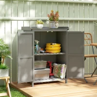 Outsunny Wooden Garden Shed, Garden Tool Storage Shed with Shelf and Side Hooks, 71.5 x 39 x 95 cm, Grey(m-9)
