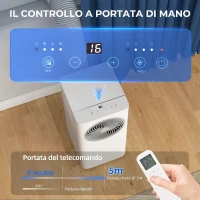 HOMCOM Condizionatore Portatile 9000BTU, 2.6kW 4 in 1, Classe A, Telecomando, Display LED, Timer 24H, per 33 m², Bianco(m-6)