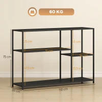 HOMCOM Consoletafel, 4 Niveaus, Stalen Frame, voor Hal, Woonkamer, Zwart(m-3)