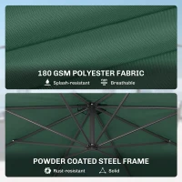 Outsunny 3 m Overhanging Cantilever Parasol, with Cross Base - Dark Green(m-5)
