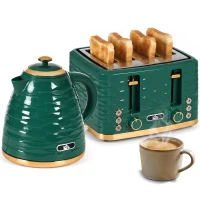 HOMCOM 2-in-1 waterkoker- en broodroosterset, 7 bruiningsstanden, ontdooi- en opwarmfunctie, groen(m-13)