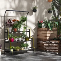Outsunny Bloemenstandaard, 3 niveaus, 6 haken, voor binnen en buiten, metalen frame, 170H x 110L x 50B cm, zwart(m-4)
