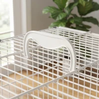 PawHut Bird Cage Foldable Portable Budgie Cage with Wooden Perch 2 Bowls for Travel 49 x 31 x 40 cm White(m-9)