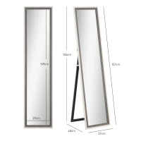 HOMCOM Espejo de Cuerpo Entero 157x37 cm Espejo de Pie o de Pared con Marco de MDF y Soporte Blanco y Gris(m-3)
