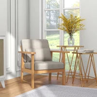 HOMCOM Gestoffeerde Stoel, inclusief 1 Kussen, 70 cm x 72 cm x 76 cm, Beige + Natuurlijk(m-7)
