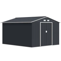 Outsunny Abrigo de Jardim Metálico para Armazenamento de Ferramentas com Base de Reforço Incluída e 4 Janelas 277x322x192 cm Cinza Escuro(m-12)
