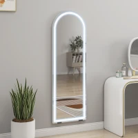 HOMCOM Oglindă de podea arcuită cu lumini, 150x50 cm, de perete și autoportantă, reglabilă, cu funcție de memorie, transparentă(m-10)