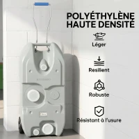 Outsunny Réservoir d'eau sur roues pour camping bidon d'eau portable 40 L avec poignées tuyau robinet 37 x 23 x 80 cm gris(m-7)