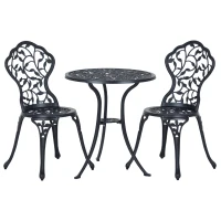 Outsunny Ensemble de bistrot 3 pièces avec 2 chaises et 1 table ronde style antique, pour jardin, terrasse, balcon, noir(m-10)