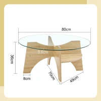 Table basse ronde en verre, design moderne, patins antidérapants, 80x80x36 cm, Couleur naturelle(m-3)
