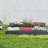 Outsunny 60 x 240cm Galvanised Steel Planter, with Open Bottom, Pack of 2(m-10)