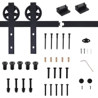 HOMCOM Schuifdeurbeslagset met rustieke uitstraling, Koolstofstaal, 200x4x0,6 cm, tot 90 kg, Zwart(m-6)