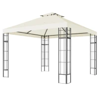 Outsunny 3 x 3 m tuinpaviljoen, 2-laags dakontwerp, UV30+ bescherming, UV-bestendig, zonwering, metalen frame, crèmewit(m-10)