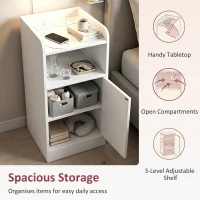 HOMCOM Slim Bedside Table Set of 2 with Charging Station, Narrow Bedside Cabinet with Adjustable Shelf, White(m-6)