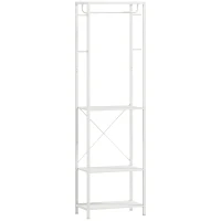 HOMCOM Cuier cu suport pentru pantofi pe 2 niveluri, bară pentru haine, 4 cârlige, raft superior, 52x30x180 cm, alb(m-1)