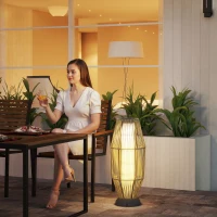 Outsunny Lampada Solare da Giardino con Illuminazione LED, in PE, Rattan e Acciaio, Ø26x72 cm, Grigio(m-9)