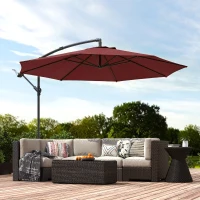 Outsunny 3 m Overhanging Cantilever Parasol, with Cross Base - Wine Red(m-2)