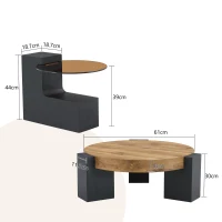 Table basse ronde moderne à 2 niveaux, design démontable et modulable, bords arrondis, 61x61x30 cm, Couleur naturelle(m-3)