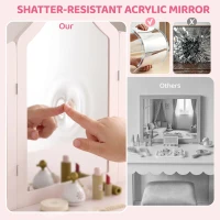 AIYAPLAY Kids Dressing Table, Kids Vanity Table and Chair Set with Tri-Folding Mirror, 2 Drawers, 2 Cabinets for Girls 3+, Pink(m-5)