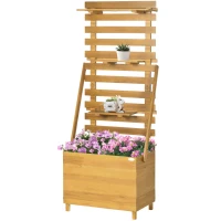 Outsunny Verhoogd Bed 63x39x160 cm Houten voor Terras en Tuin, Bruin(m-10)