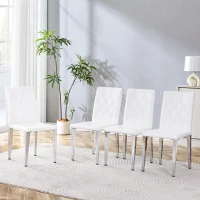 Lot de 4 chaises de salle à manger, style luxe européen, patins antidérapants et silencieux, 42x46x89 cm, Blanc+Argenté(m-1)