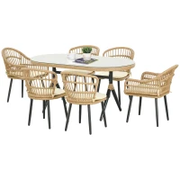 Outsunny Set da Giardino 7 Pezzi in Rattan PE con Tavolo da Pranzo 153x89x74 cm e 6 Sedie 52x62x78 cm con Cuscini(m-11)