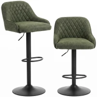 HOMCOM Bar Stools Adjustable Swivel Kitchen Chairs with Backrest Set of 2 for Kitchen Island Dark Green(m-1)