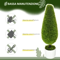 HOMCOM Set 2 Piante Finte di Cipresso con Vasi Ø12x16 cm, Muschio e Cemento, in PE e Plastica, Verde e Bianco(m-5)