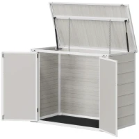 Outsunny 4.7 x 2.5FT Garden Shed, Double Bin Storage Shed with Lockable Doors, Outdoor Small Shed with Openable Lid for 2 Trash Cans, Garden Tools, Light Grey(m-11)