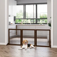 PawHut Cancelletto Pieghevole e Regolabile in Legno di Pino e Metallo con Base Stabile, per Cani e Cuccioli, 185x36x71cm(m-10)