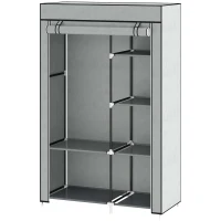 HOMCOM Fabric Wardrobe w/ Shelves Hanging Rail Foldable Wardrobe Light Grey(m-10)