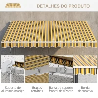Outsunny Toldo Manual Retrátil 350x250 cm com Manivela de Metal Impermeável e Anti-UV para Jardim Terraço Janelas Cinza e Amarelo(m-8)