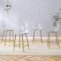 Lot de 4 tabourets de bar transparents, design moderne et aérien, 51x45x102 cm, Doré(m-5)