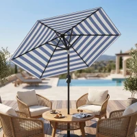 Outsunny Ombrellone da Giardino Inclinabile 2.3x2 m in Poliestere 180g/m², Ombrellone per Esterno da Terrazzo e Patio con Apertura a Manovella, Palo in Metallo e 6 Stecche, Blu e Bianco(m-9)