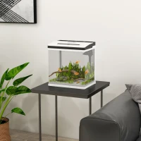 PawHut Acuario de Cristal de 13L Pecera Pequeña con Sistema de Filtro Iluminación LED Bomba de Agua 29x20x30,5 cm Blanco(m-10)