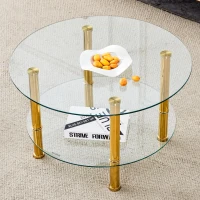 Table basse en verre à deux niveaux, design luxe discret, structure métallique robuste, 70x70x42 cm, Transparent(m-4)