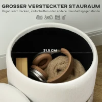 HOMCOM Opslagkruk met Deksel, Metalen Ring, Tweekleurig Ontwerp, 36 x 36 x 44 cm, Crèmewit(m-4)
