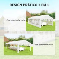Outsunny Tenda para Festas 4x8 m Tenda de Jardim com Paredes Removíveis, Porta e Janelas UPF50+ Branco(m-4)