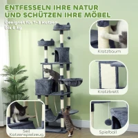PawHut Krabpaal 206 cm Kattentoren met Grot, 2 Speelballen, Sisalstammen, Platform voor Grote Katten, Donkergrijs(m-6)