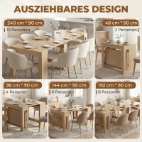 HOMCOM Uitschuifbare eettafel voor kleine ruimtes, om te bouwen tot console, zitplaatsen voor 10 personen, houtlook lichtbruin(m-4)