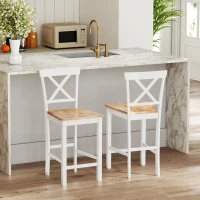 HOMCOM 2er-Set Barstühle mit Rückenlehne und Fußstütze, Kautschukholz, für Küche, Esszimmer, Bar, Eiche+Weiß(m-10)